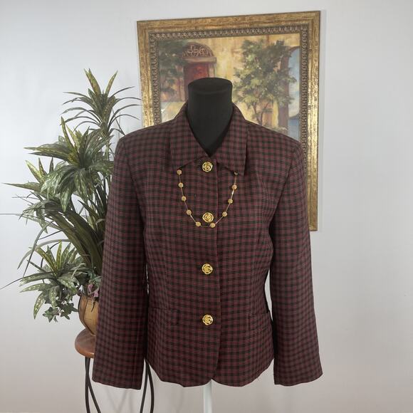 SBS Collection Jackets & Blazers - SBS Collection Women Blazer Size 10 Burgundy Plaid‎ Gold Button Career Jacket